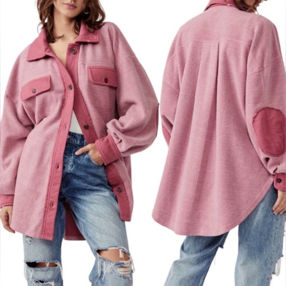Free People Ruby Pink Button Down Shacket Shirt J… - image 1